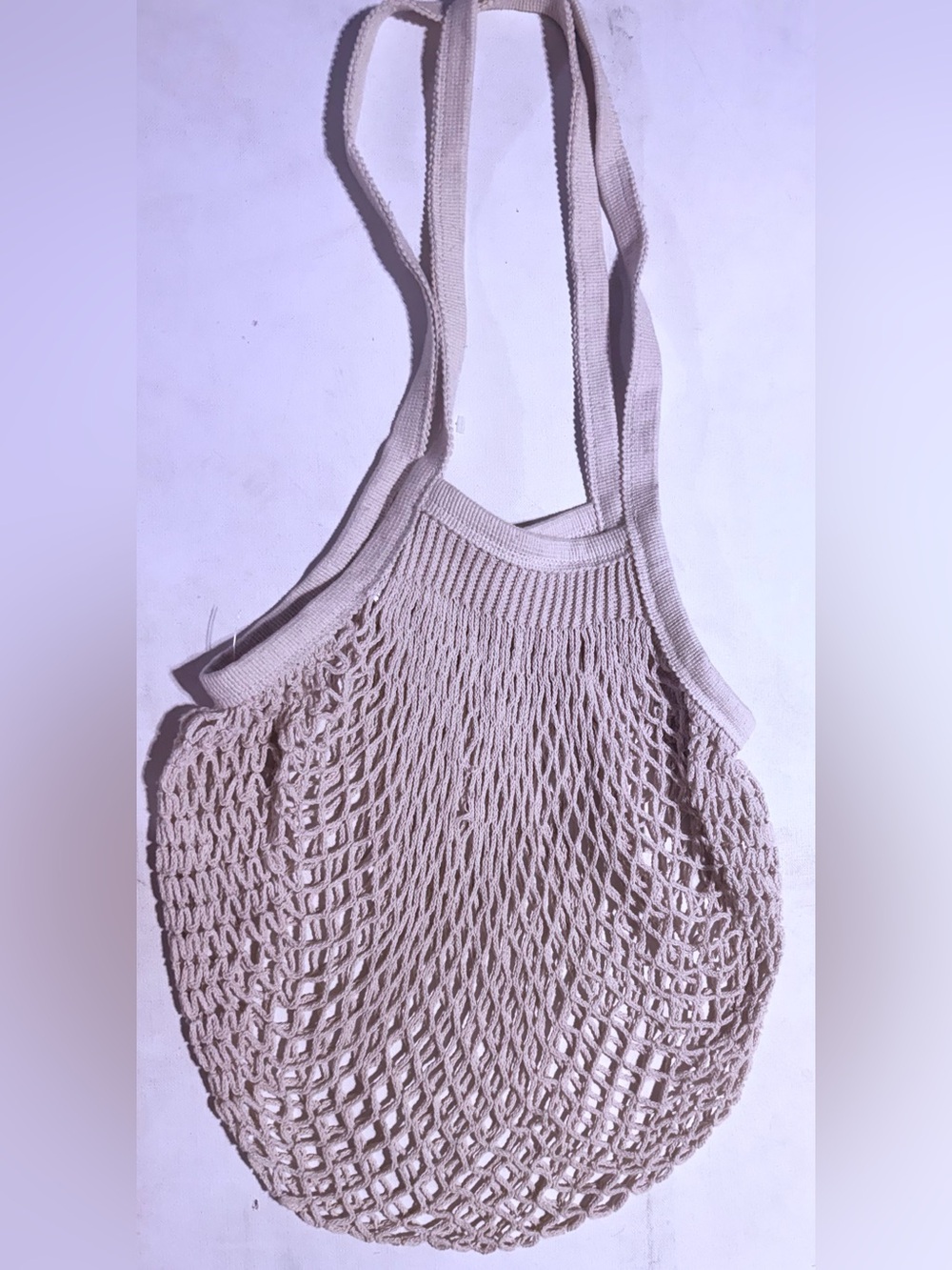 Neutral Cream Cotton Mesh Tote Bag - Everyday Women's Shoulder Bag